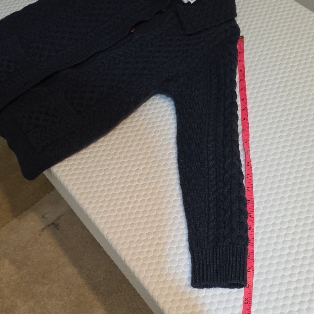 Women's Original Aran Merino Wool Navy Cable Knit Cardigan S - Picture 7 of 8